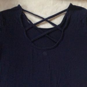 Gaiam navy cross back long sleeve tee
